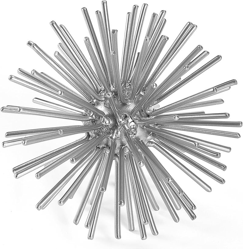 Mocome Silver Sphere Decor, Metal Starburst Tabletop Sculpture Decor, Mid-Century Modern Metal Starburst Centerpiece, Spike Ball Decoration for Home, Coffee Table Decor - Image 1